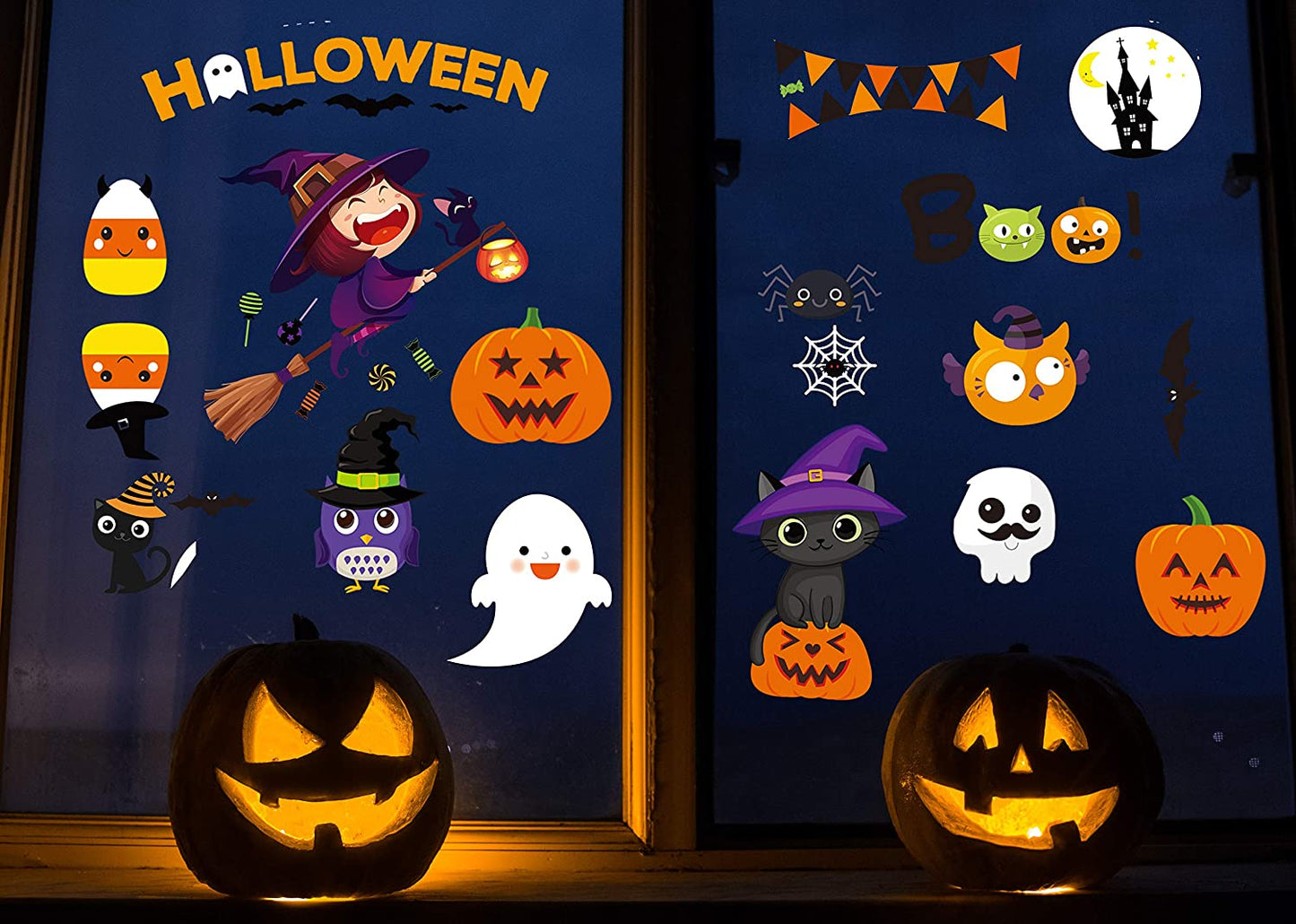 Halloween Window Clings - Halloween Window Decorations Stickers Decals Decor Cute Pumpkin Ghost Decor for Room Bathroom Kitchen