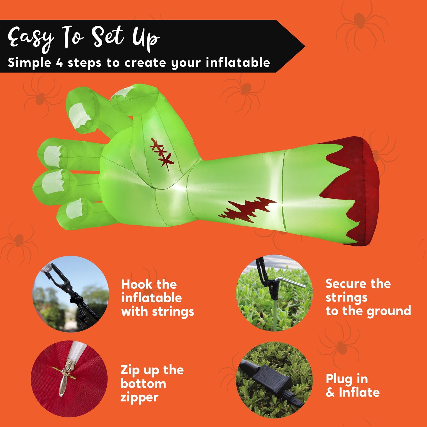 9Ft Halloween Inflatables Broken Hand,Giant Zombie Arm Outdoor Decoration with Built-In Leds,Scary Green Giant Hand Blow up Yard Decorations