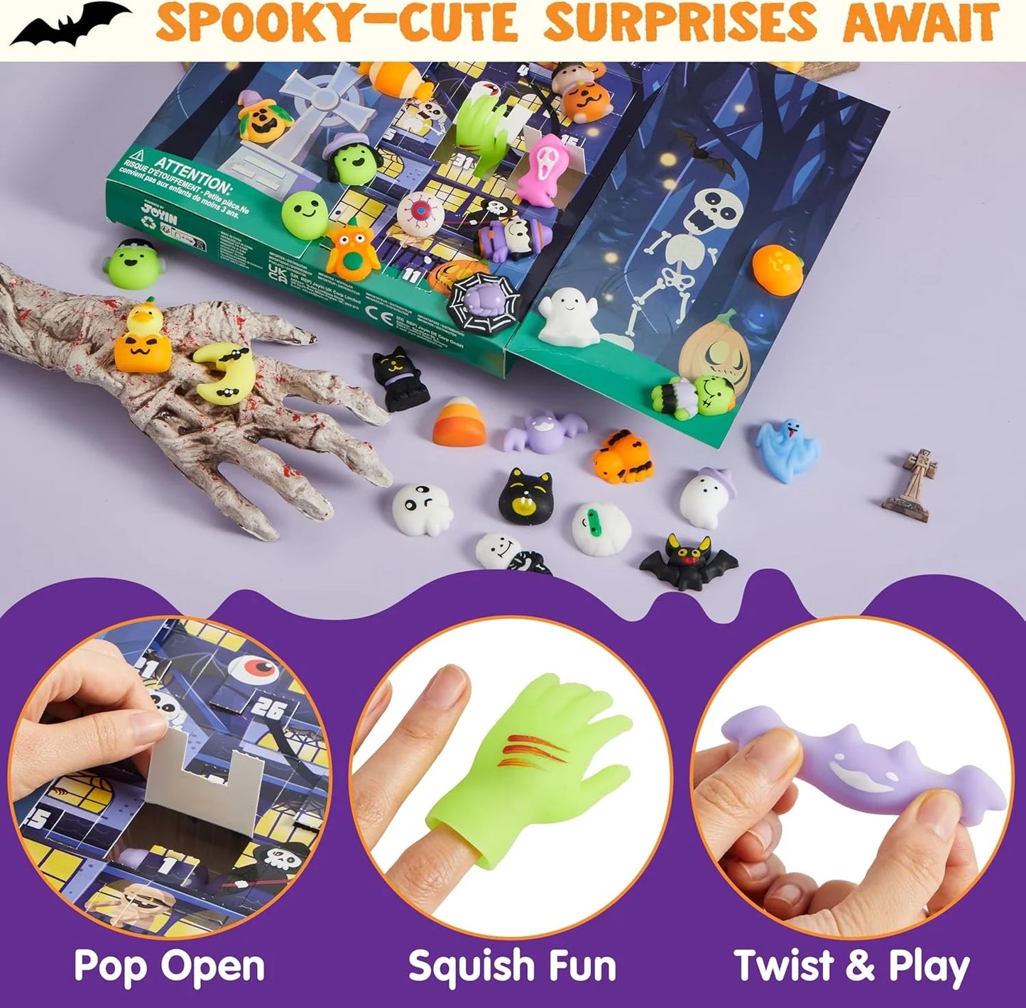 31 Pcs Halloween Advent Calendar 2025,Halloween Mochi Squishy Toys,Trick or Treat Prizes Gift