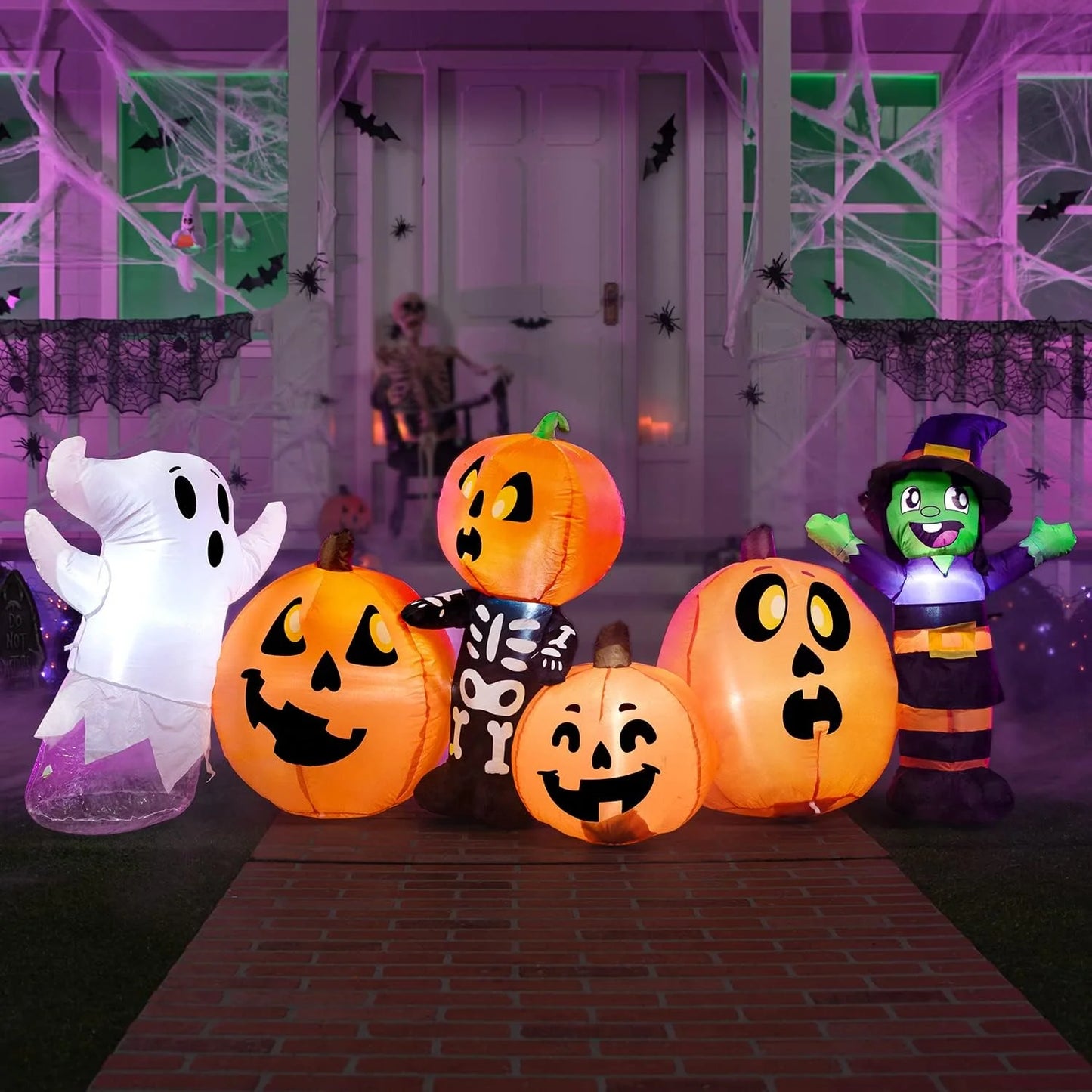 8 FT Halloween Inflatable Long Pumpkin Patch Decorations Inflatables with Build-In Leds,Halloween Decor Outdoor Blow up Yard Decorations