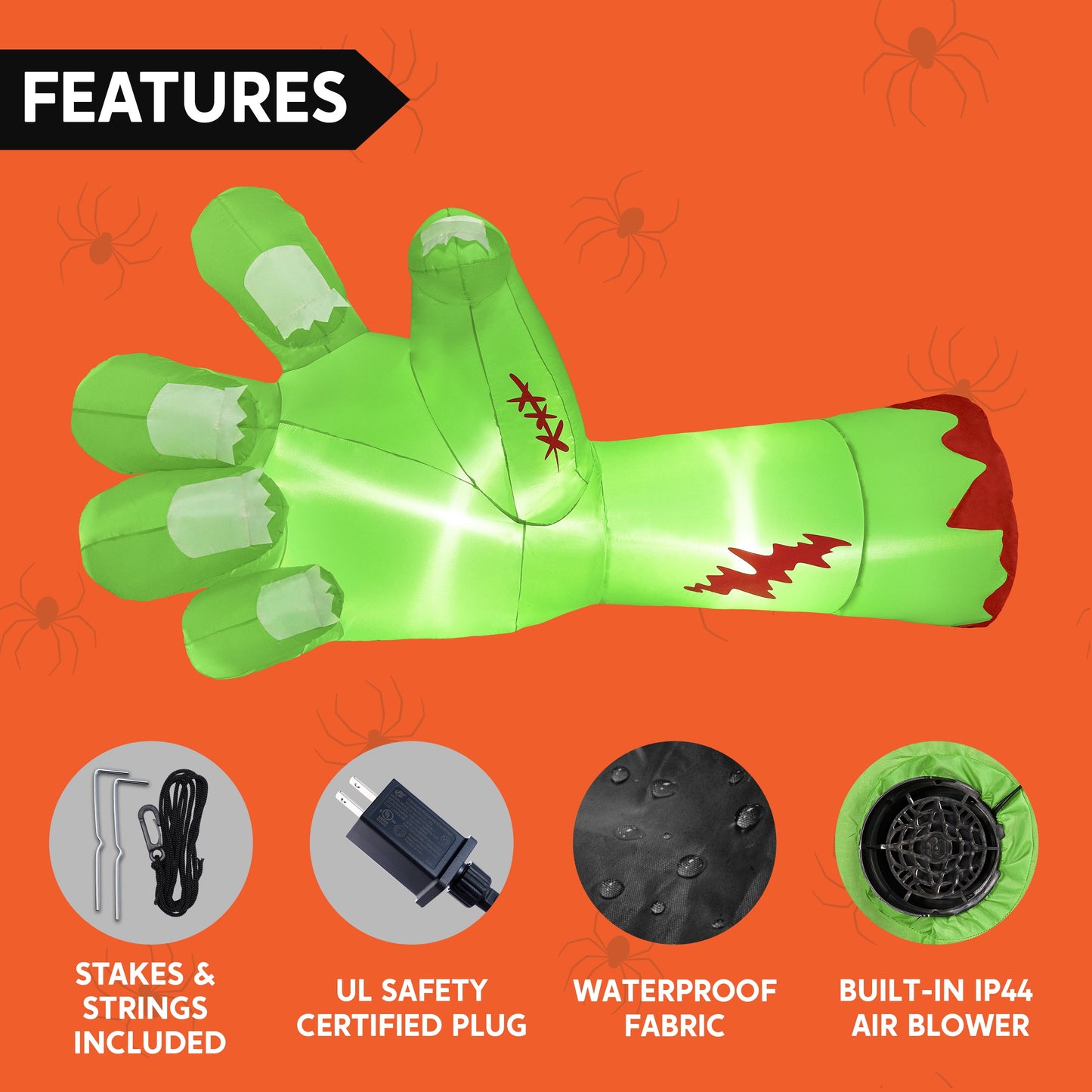 9Ft Halloween Inflatables Broken Hand,Giant Zombie Arm Outdoor Decoration with Built-In Leds,Scary Green Giant Hand Blow up Yard Decorations