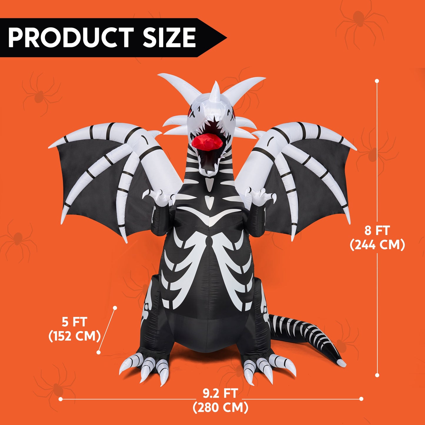 8Ft Halloween Inflatable Skeleton Dragon with Build-In Leds Decorations,Halloween Outdoor Decorations Blow up Yard Decorations