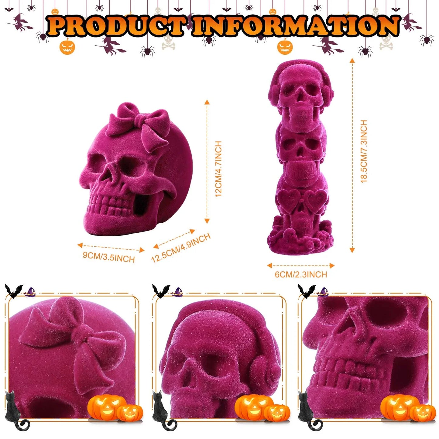 2Pcs Pink Halloween Skulls Decor, Stacked Skulls for Halloween Decoration Indoor, Halloween Prop Gothic Decor