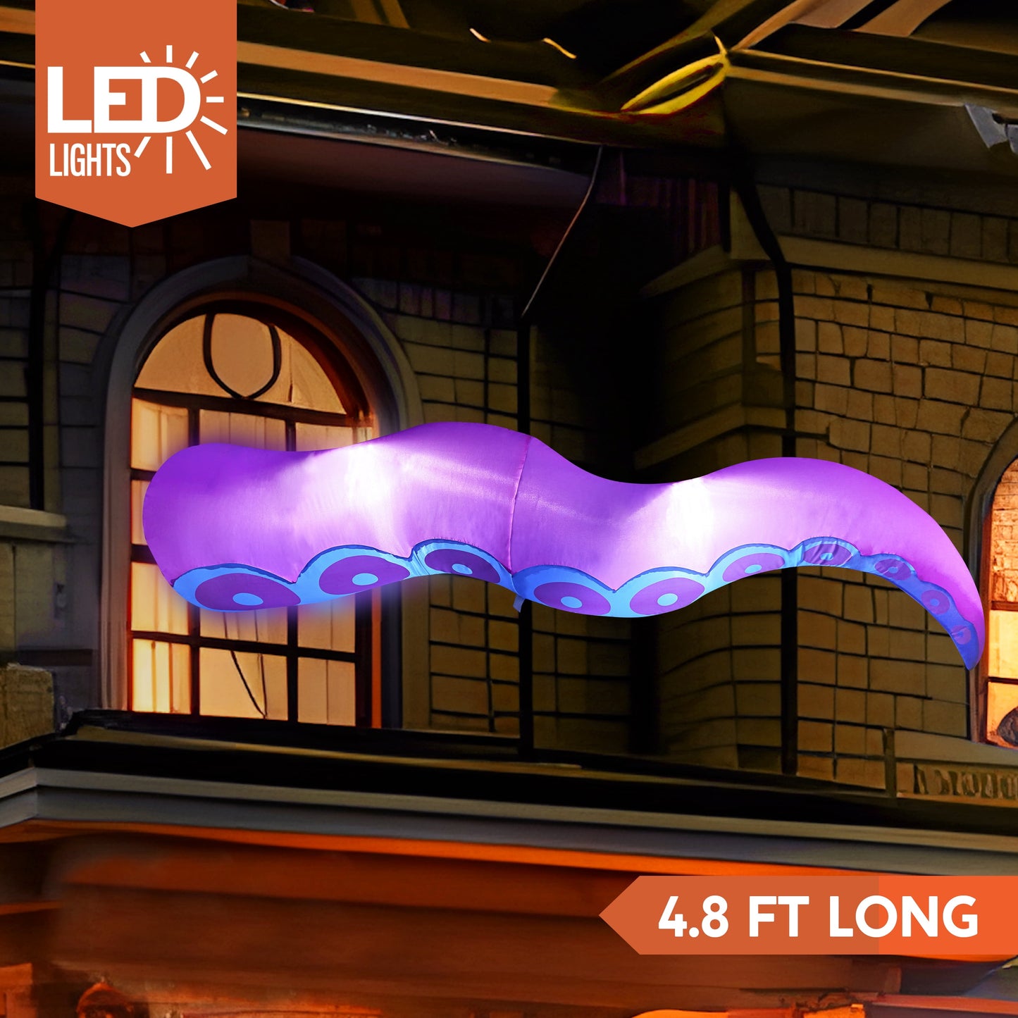 5Ft Halloween Inflatable Outdoor Giant Octopus Tentacle Broke Out from Window with Built-In LED Blow up Inflatable for Window Decoration Yard Garden Lawn Decor