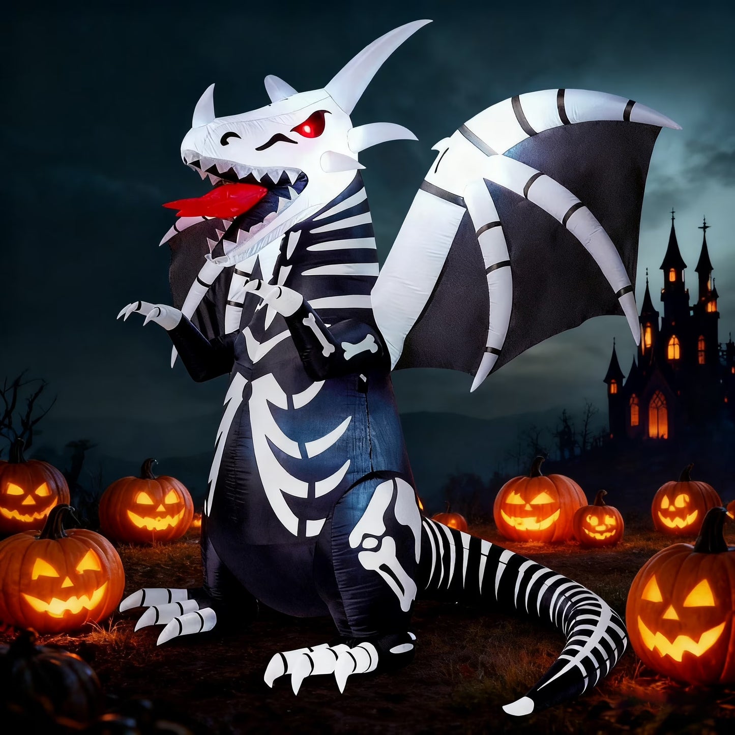 8Ft Halloween Inflatable Skeleton Dragon with Build-In Leds Decorations,Halloween Outdoor Decorations Blow up Yard Decorations
