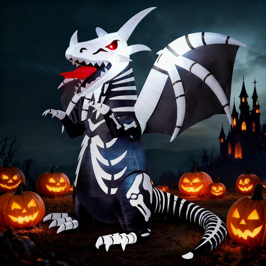 8Ft Halloween Inflatable Skeleton Dragon with Build-In Leds Decorations,Halloween Outdoor Decorations Blow up Yard Decorations