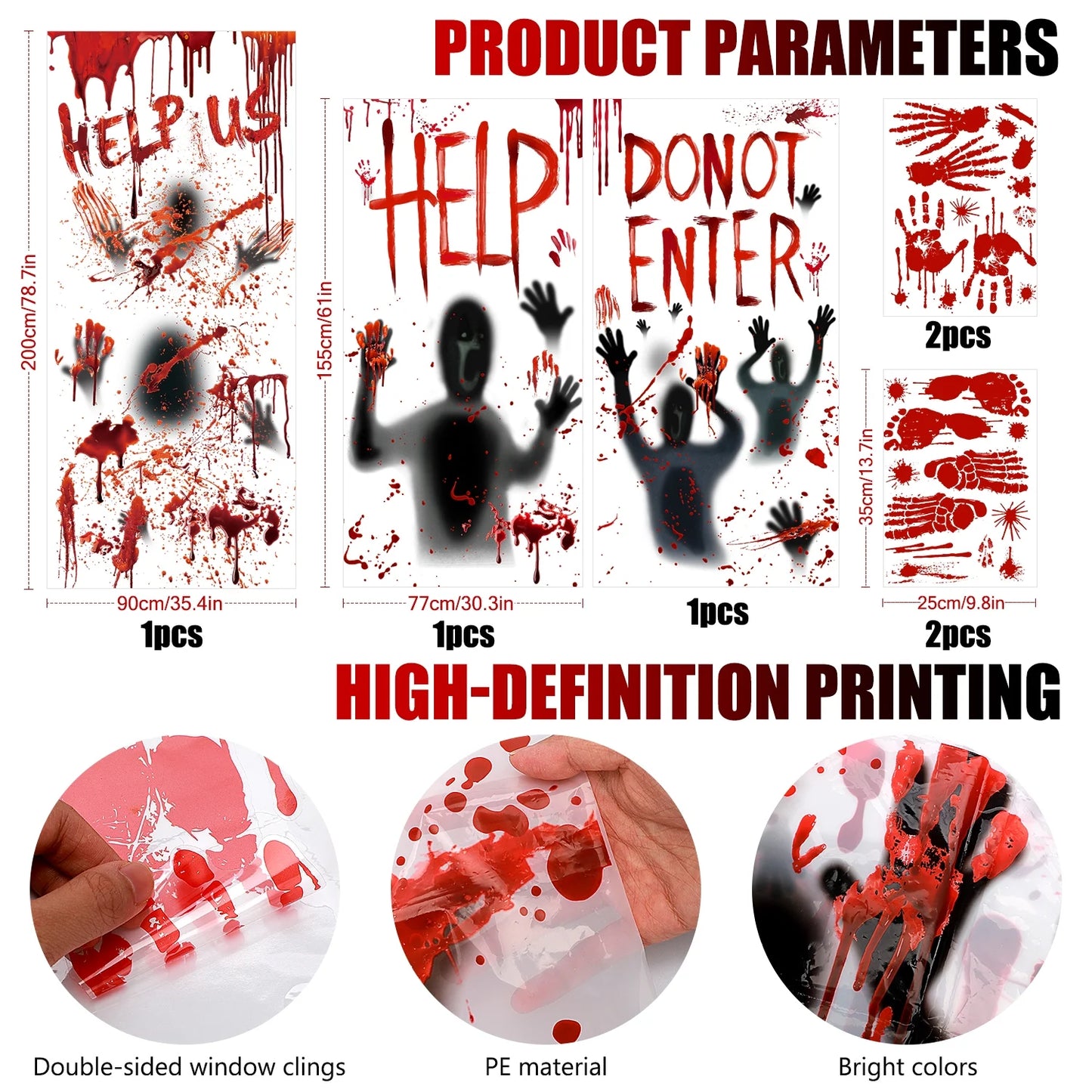 Halloween Window Clings for Spooky Halloween Window Decorations, Horror Window Stickers with Blood Handprint