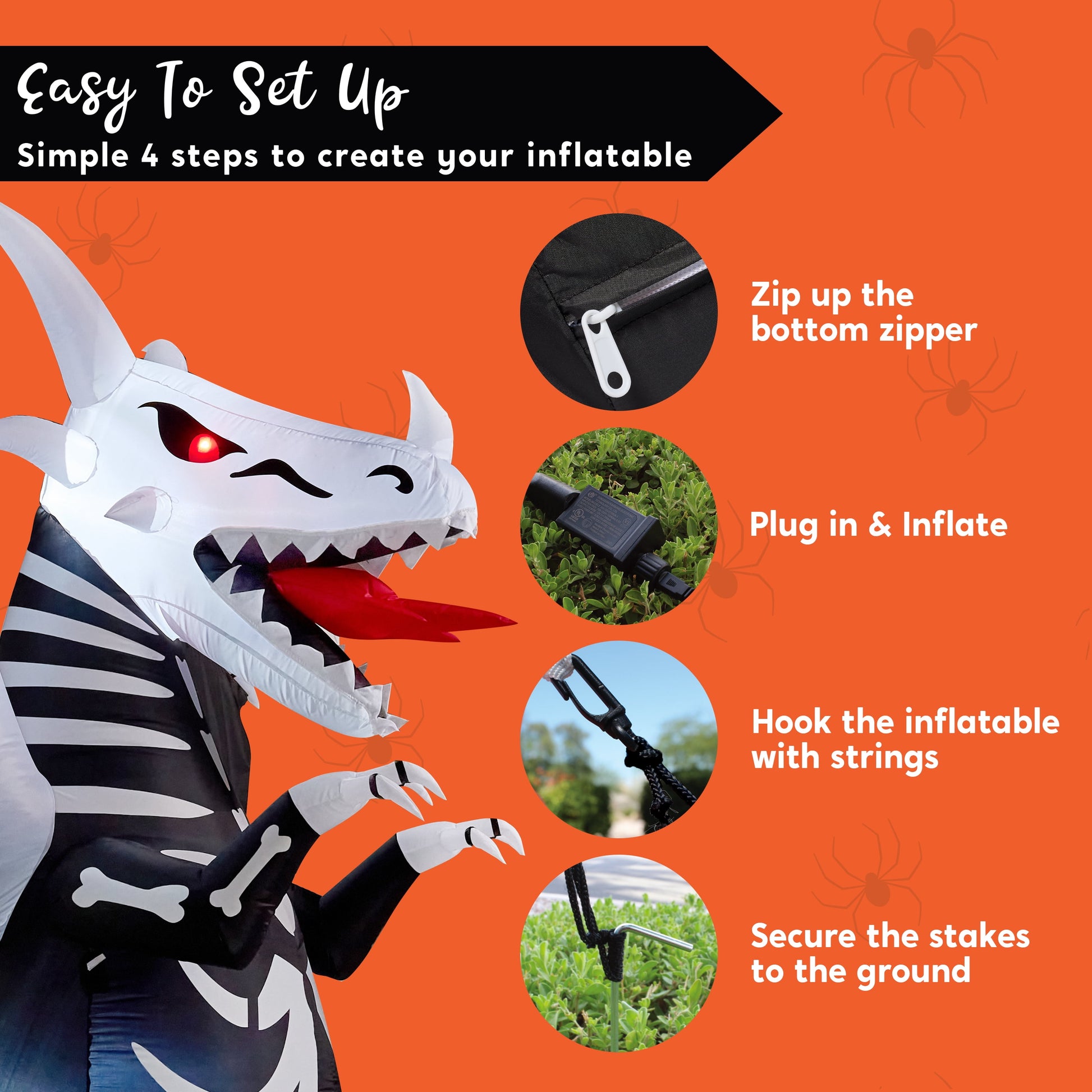 8Ft Halloween Inflatable Skeleton Dragon with Build-In Leds Decorations,Halloween Outdoor Decorations Blow up Yard Decorations