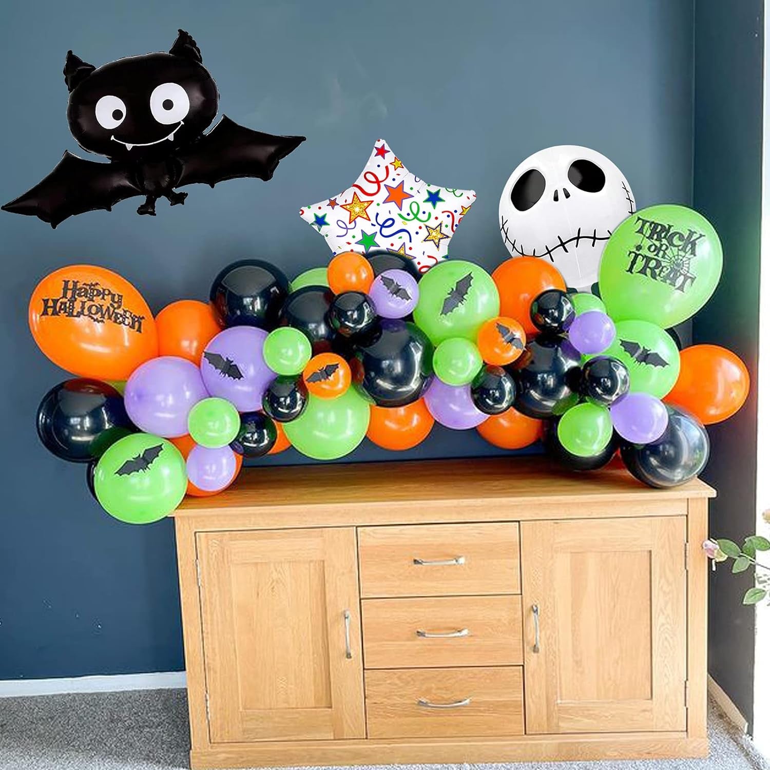 5PCS Large Halloween Foil Balloons Giant Bat Skeleton Demon Balloon for Halloween Party Decorations Supplies