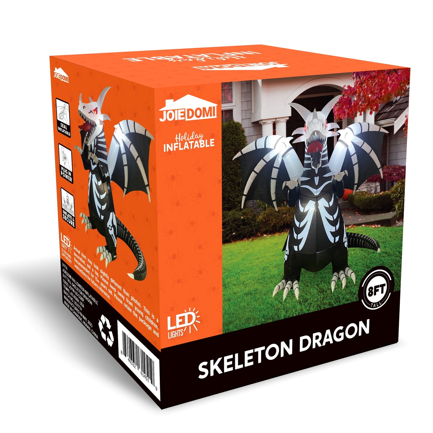 8Ft Halloween Inflatable Skeleton Dragon with Build-In Leds Decorations,Halloween Outdoor Decorations Blow up Yard Decorations
