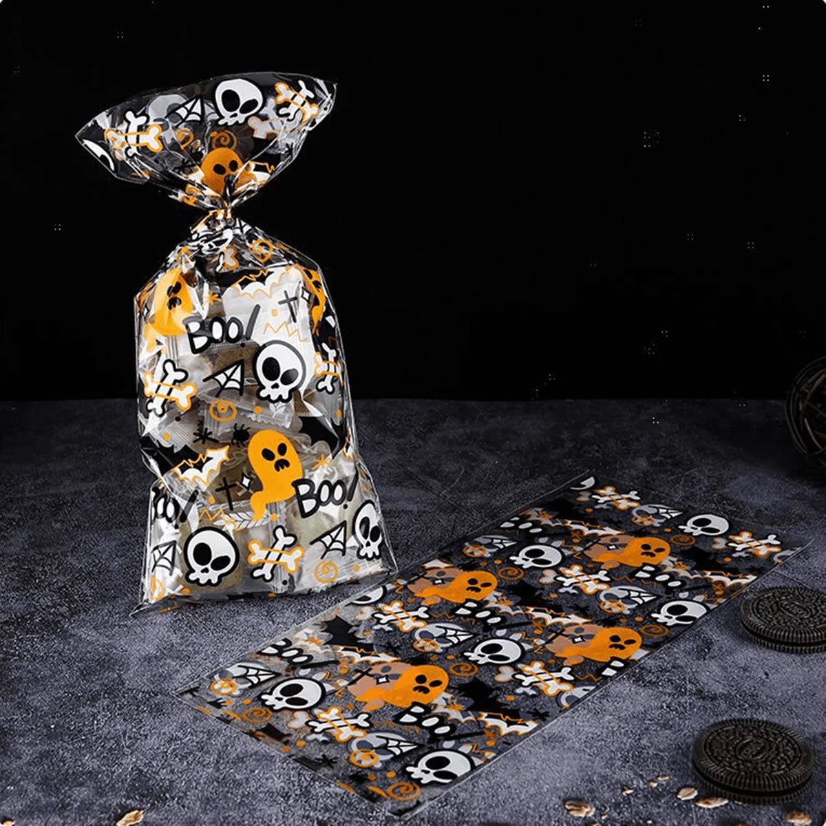 Halloween Treat Bags Halloween Candy Cellophane Bags 200Pcs Halloween Goodies Bag with Twist Tie