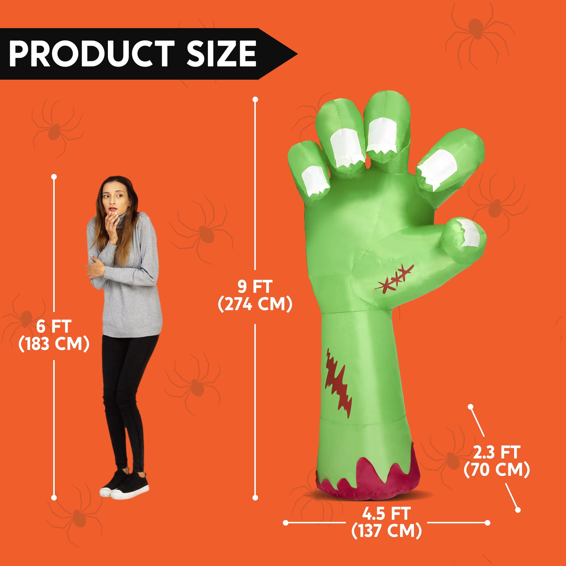 9Ft Halloween Inflatables Broken Hand,Giant Zombie Arm Outdoor Decoration with Built-In Leds,Scary Green Giant Hand Blow up Yard Decorations