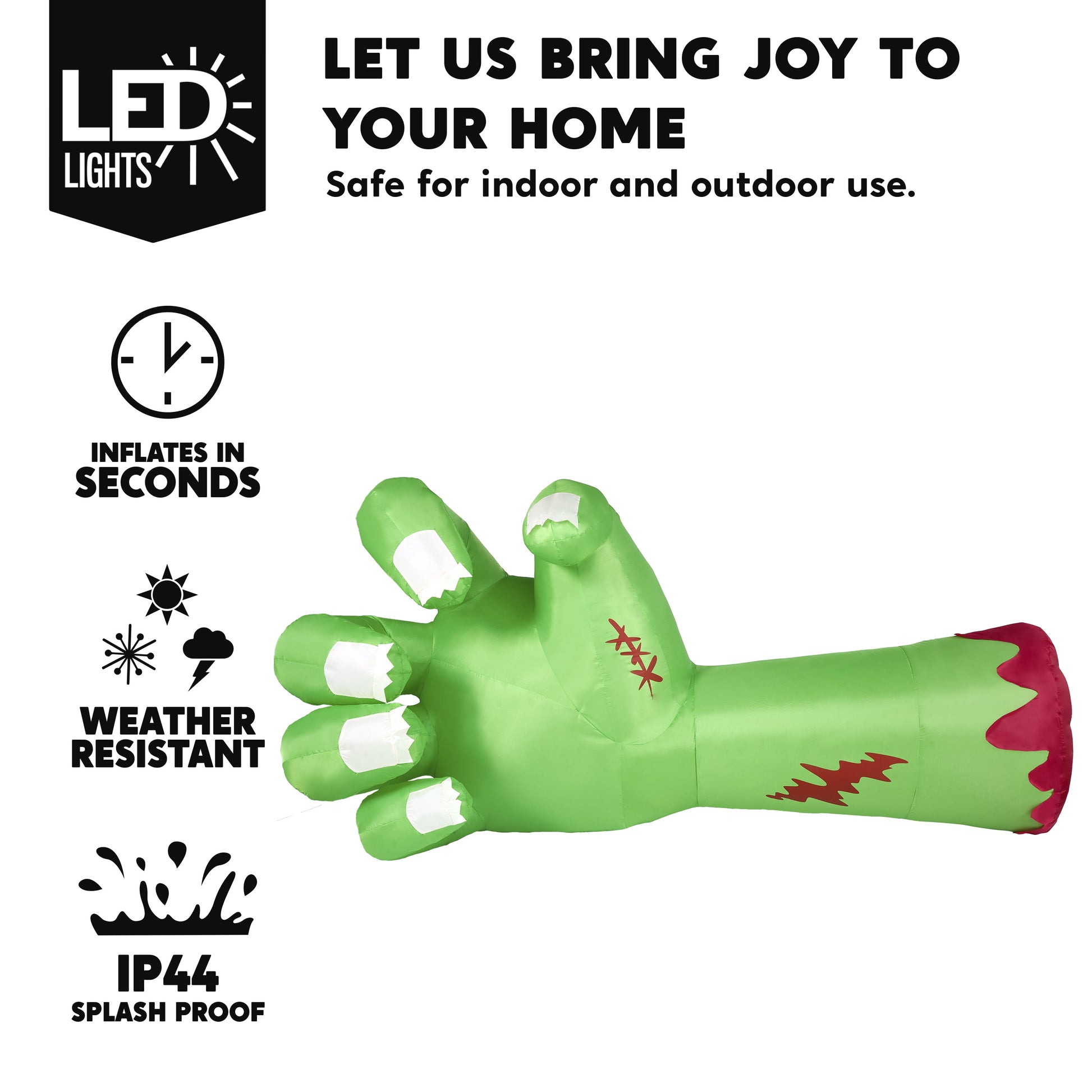 9Ft Halloween Inflatables Broken Hand,Giant Zombie Arm Outdoor Decoration with Built-In Leds,Scary Green Giant Hand Blow up Yard Decorations
