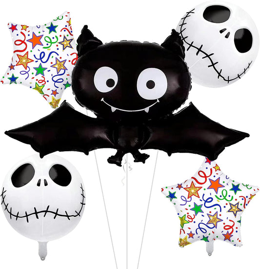5PCS Large Halloween Foil Balloons Giant Bat Skeleton Demon Balloon for Halloween Party Decorations Supplies