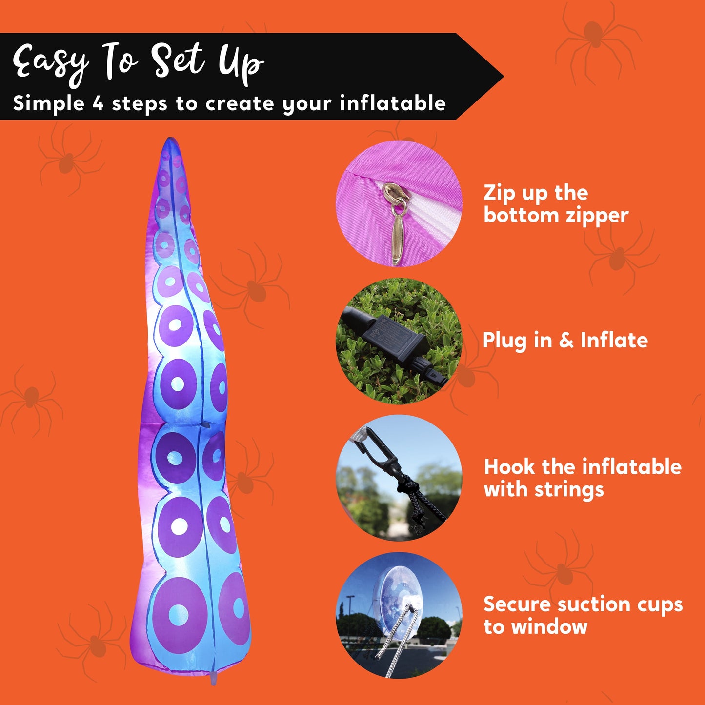 5Ft Halloween Inflatable Outdoor Giant Octopus Tentacle Broke Out from Window with Built-In LED Blow up Inflatable for Window Decoration Yard Garden Lawn Decor