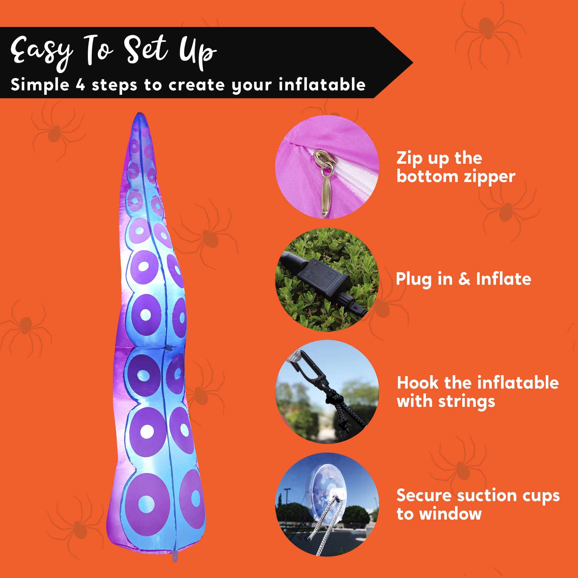 5Ft Halloween Inflatable Outdoor Giant Octopus Tentacle Broke Out from Window with Built-In LED Blow up Inflatable for Window Decoration Yard Garden Lawn Decor