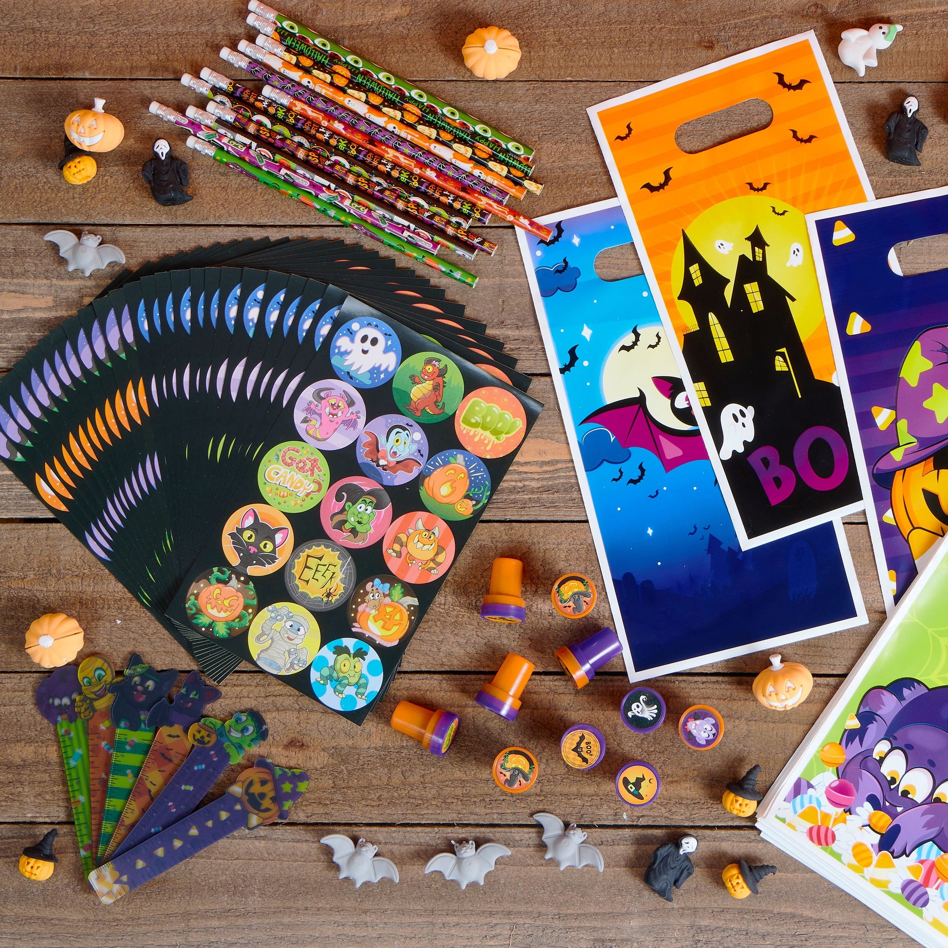 144 Pcs Halloween Stationery Set for Kids,Halloween Pencils Stickers Erasers Stamps Party Favors,Halloween Trick or Treat Bags,Halloween Gifts for Kids,Classroom Favors