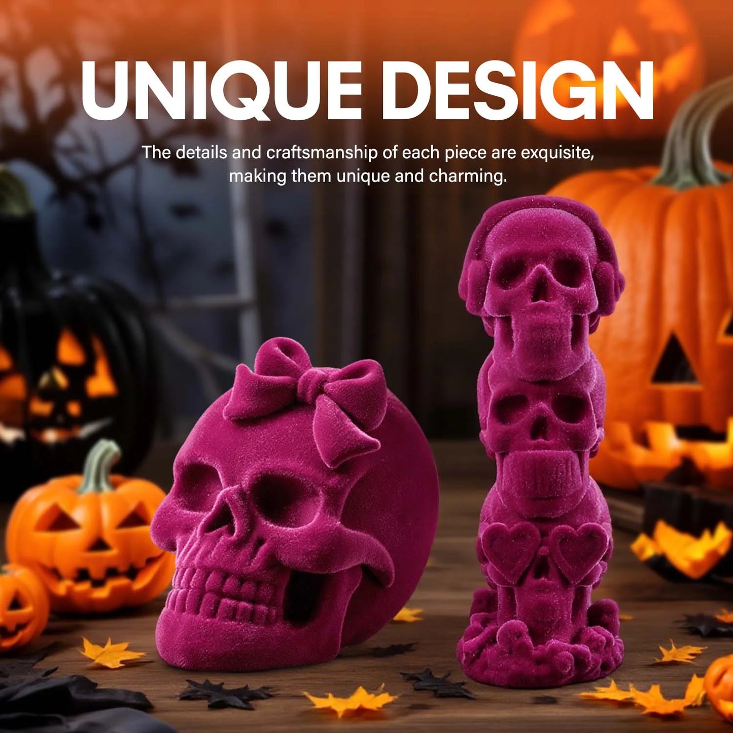 2Pcs Pink Halloween Skulls Decor, Stacked Skulls for Halloween Decoration Indoor, Halloween Prop Gothic Decor