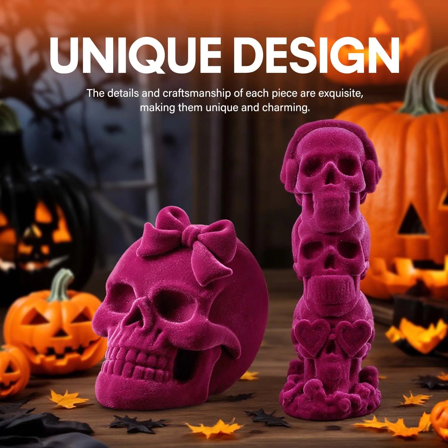 2Pcs Pink Halloween Skulls Decor, Stacked Skulls for Halloween Decoration Indoor, Halloween Prop Gothic Decor