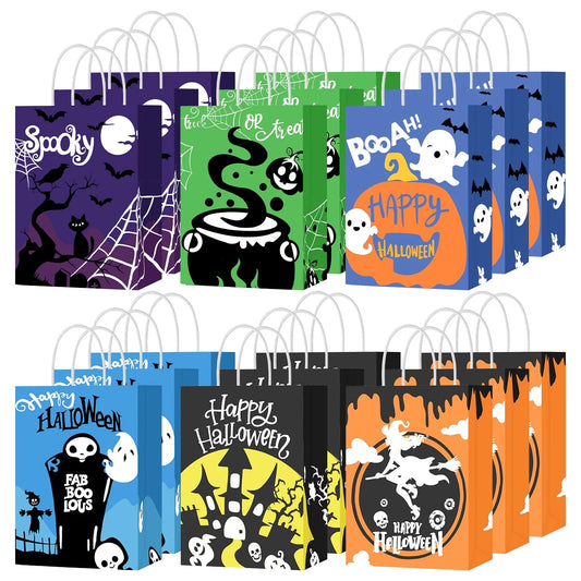 18 Pcs Halloween Treat Bags, Halloween Paper Gift Bags with Handles, Halloween Trick or Treat Candy Bags Goodie Bags for Holiday Treats Snacks Kids Halloween Party Favors Supplies