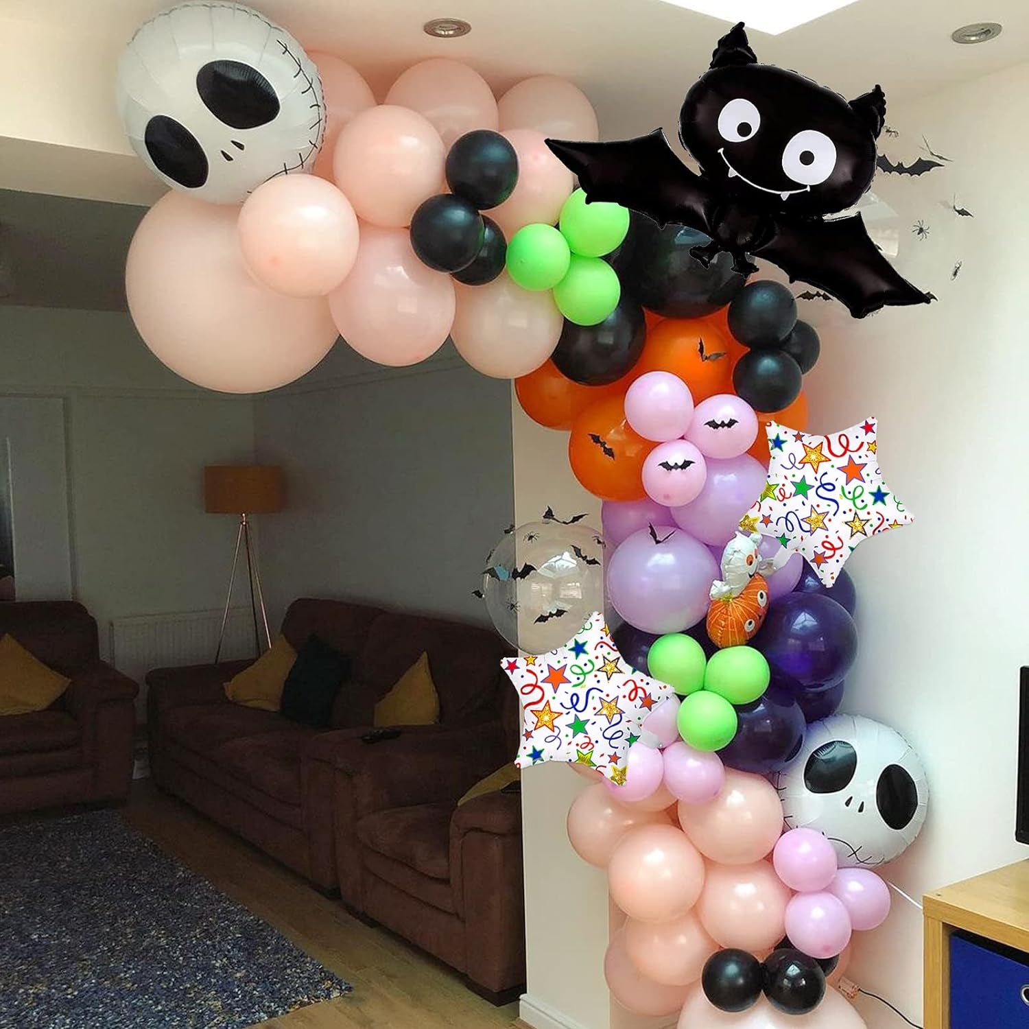 5PCS Large Halloween Foil Balloons Giant Bat Skeleton Demon Balloon for Halloween Party Decorations Supplies