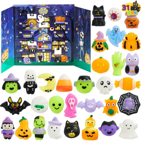 31 Pcs Halloween Advent Calendar 2025,Halloween Mochi Squishy Toys,Trick or Treat Prizes Gift