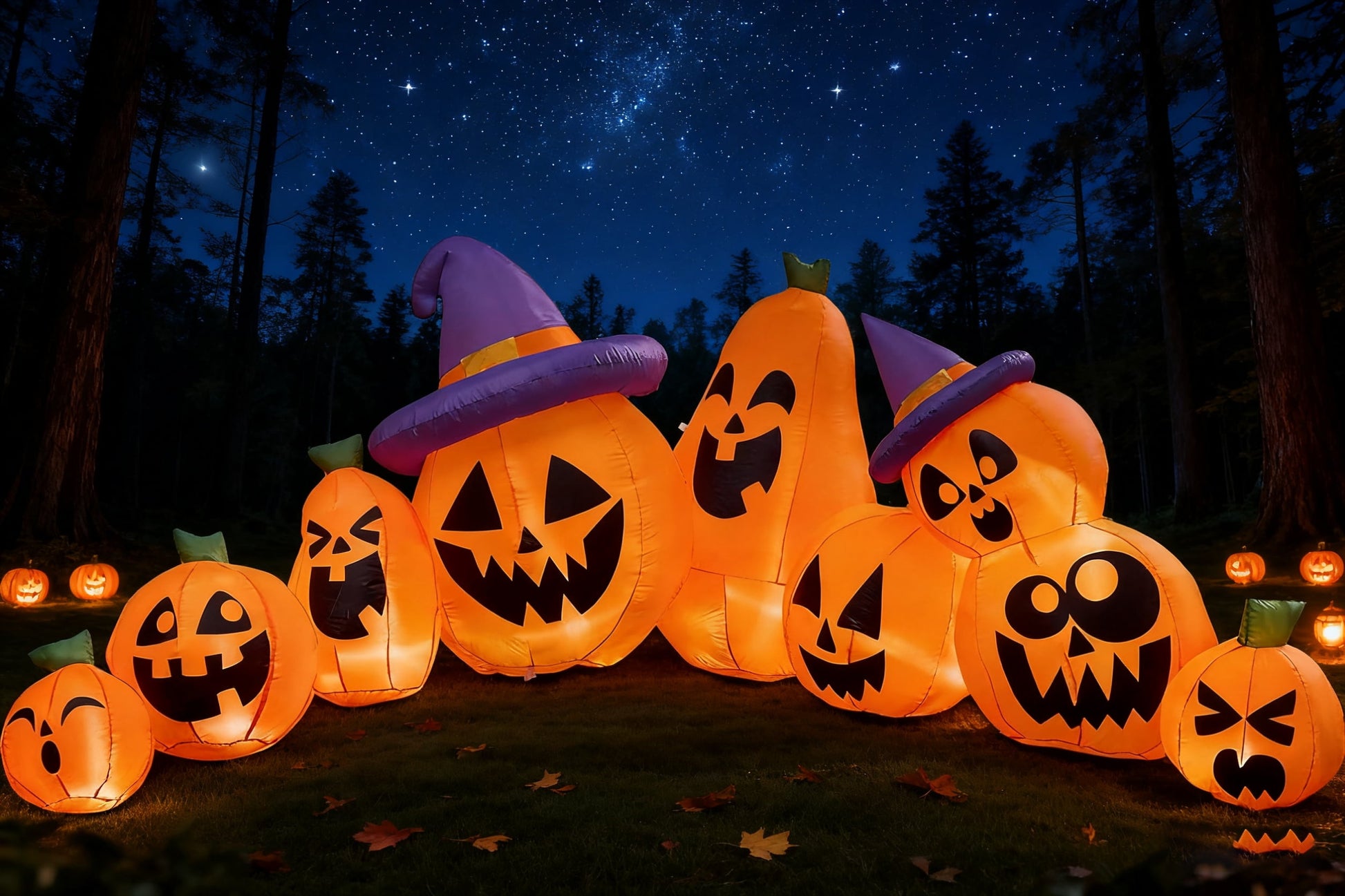 12.5 FT Halloween Inflatable Long Pumpkin with Witch Hat Decorations Inflatables with Build-In Leds,Halloween Decor Outdoor Blow up Yard Decorations