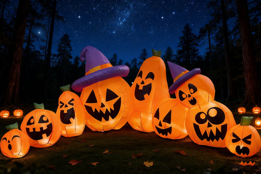 12.5 FT Halloween Inflatable Long Pumpkin with Witch Hat Decorations Inflatables with Build-In Leds,Halloween Decor Outdoor Blow up Yard Decorations