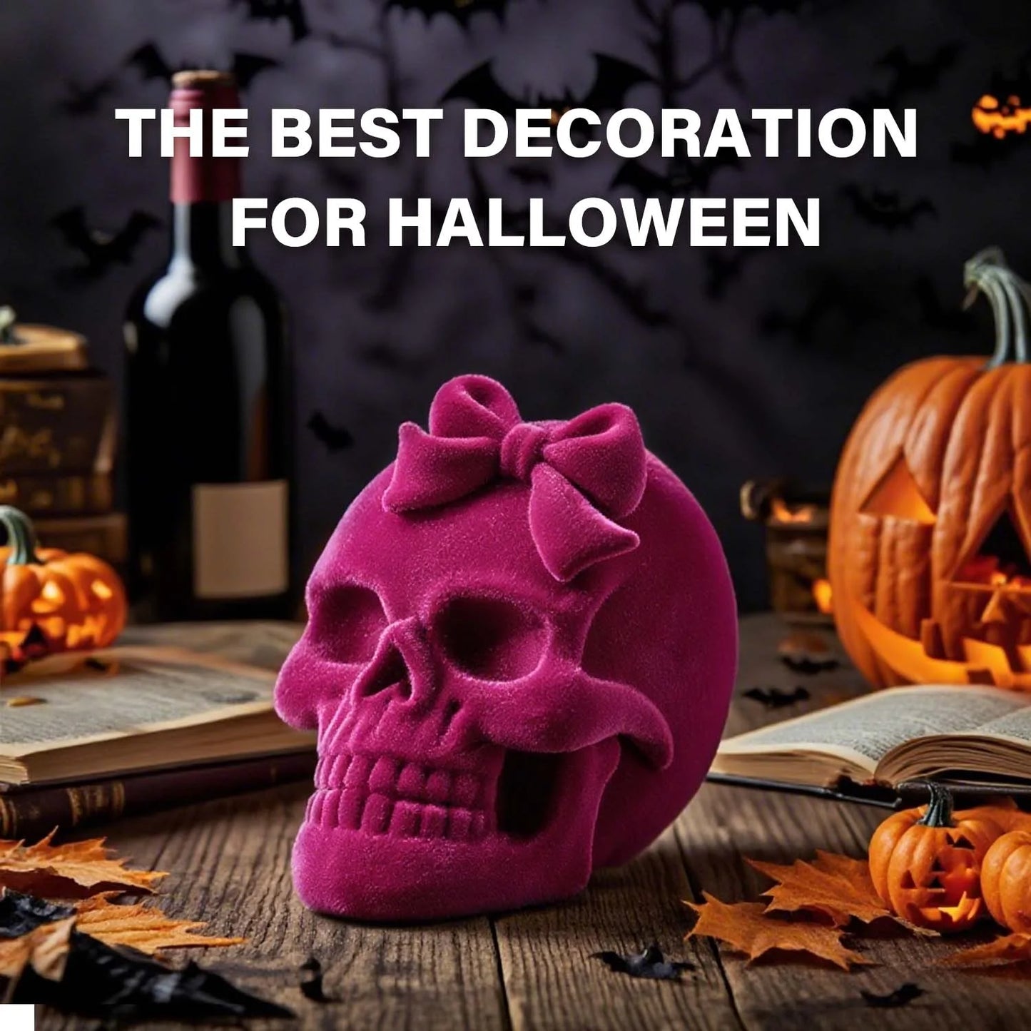 2Pcs Pink Halloween Skulls Decor, Stacked Skulls for Halloween Decoration Indoor, Halloween Prop Gothic Decor