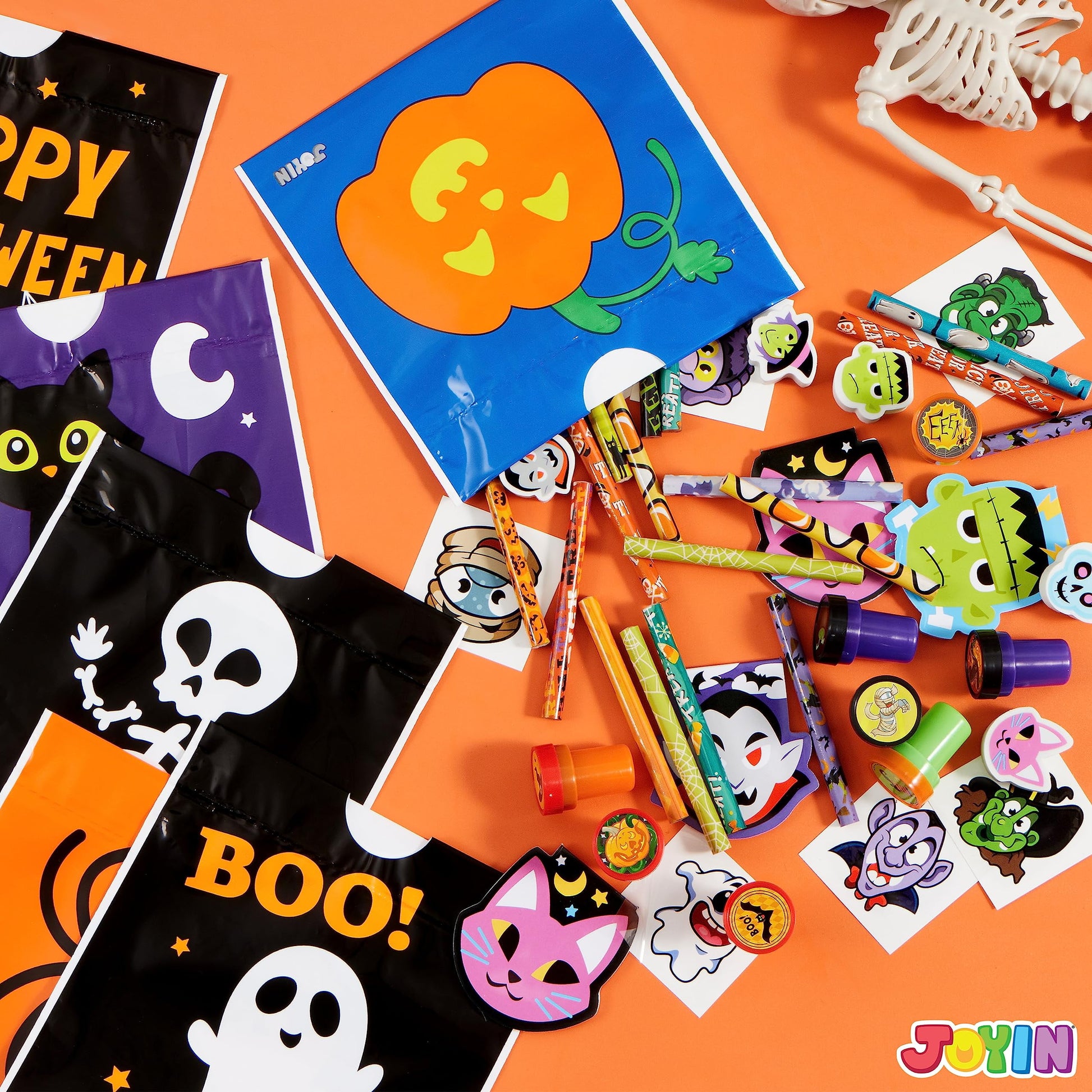 168 Packs Halloween Stationery Party Favors,Halloween Gifts for Kids,Halloween Goodies Including Halloween Trick or Treat Bags,Notepads,Stamps,Pencils,Stickers and Tattoos