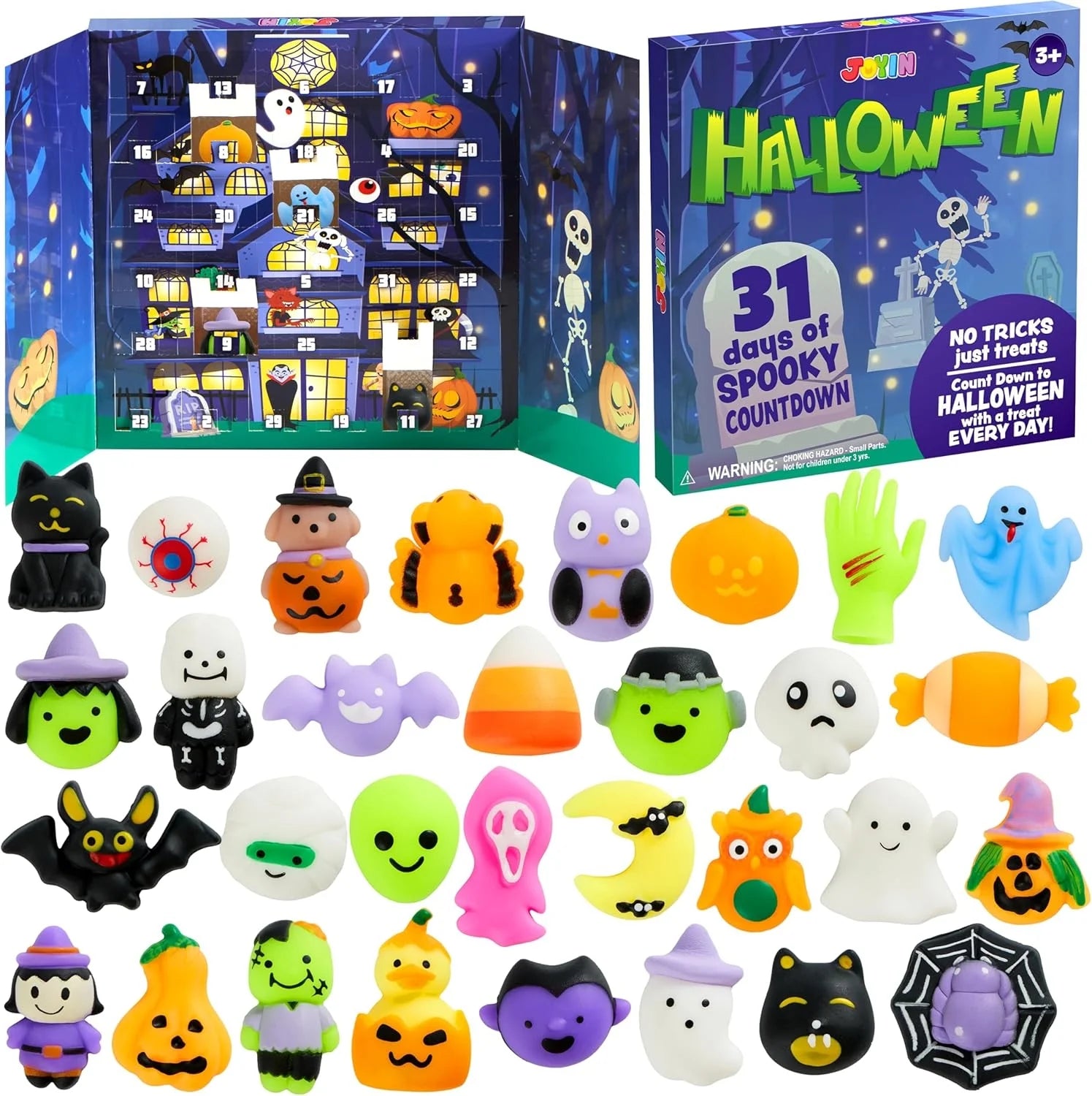 31 Pcs Halloween Advent Calendar 2025,Halloween Mochi Squishy Toys,Trick or Treat Prizes Gift