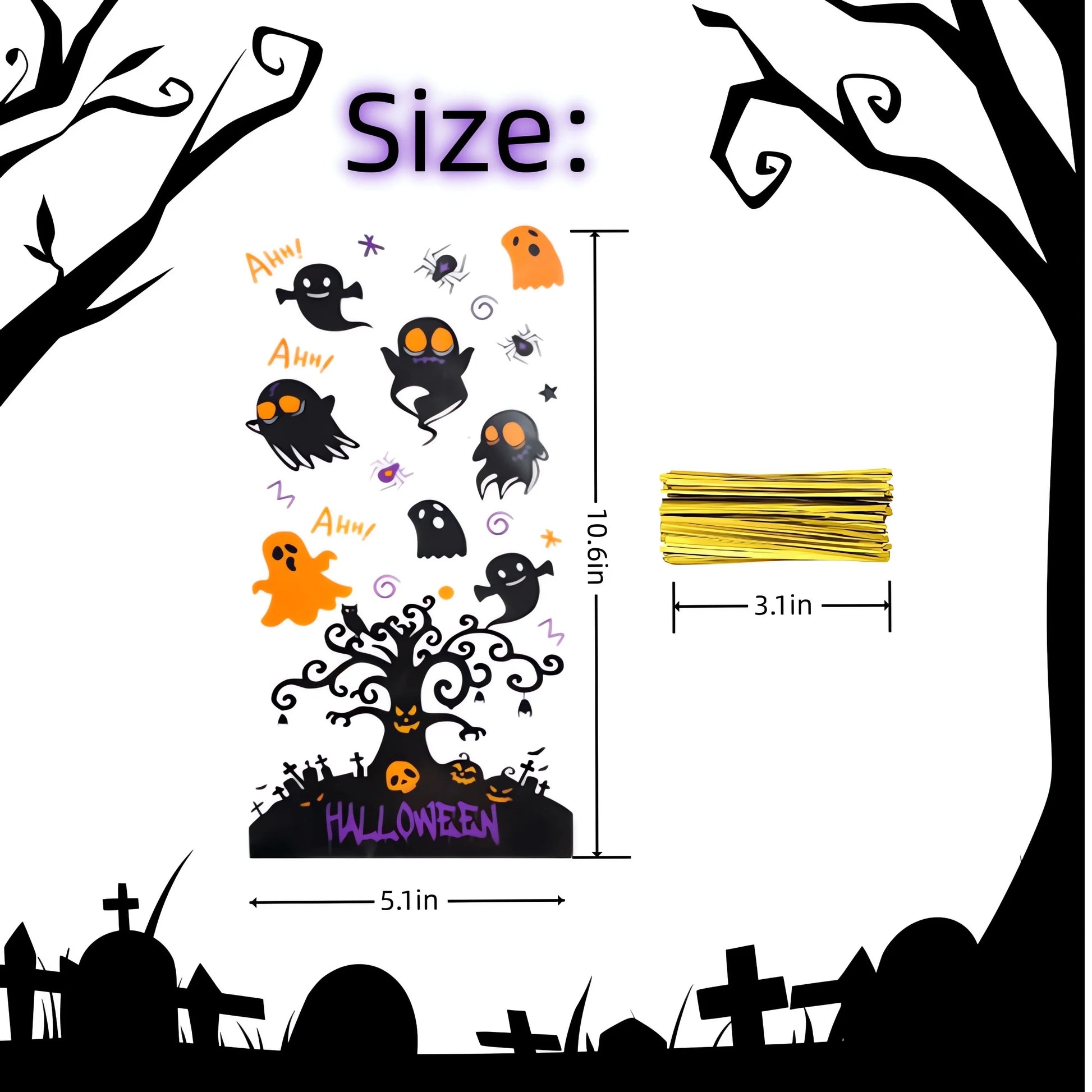Halloween Treat Bags Halloween Candy Cellophane Bags 200Pcs Halloween Goodies Bag with Twist Tie