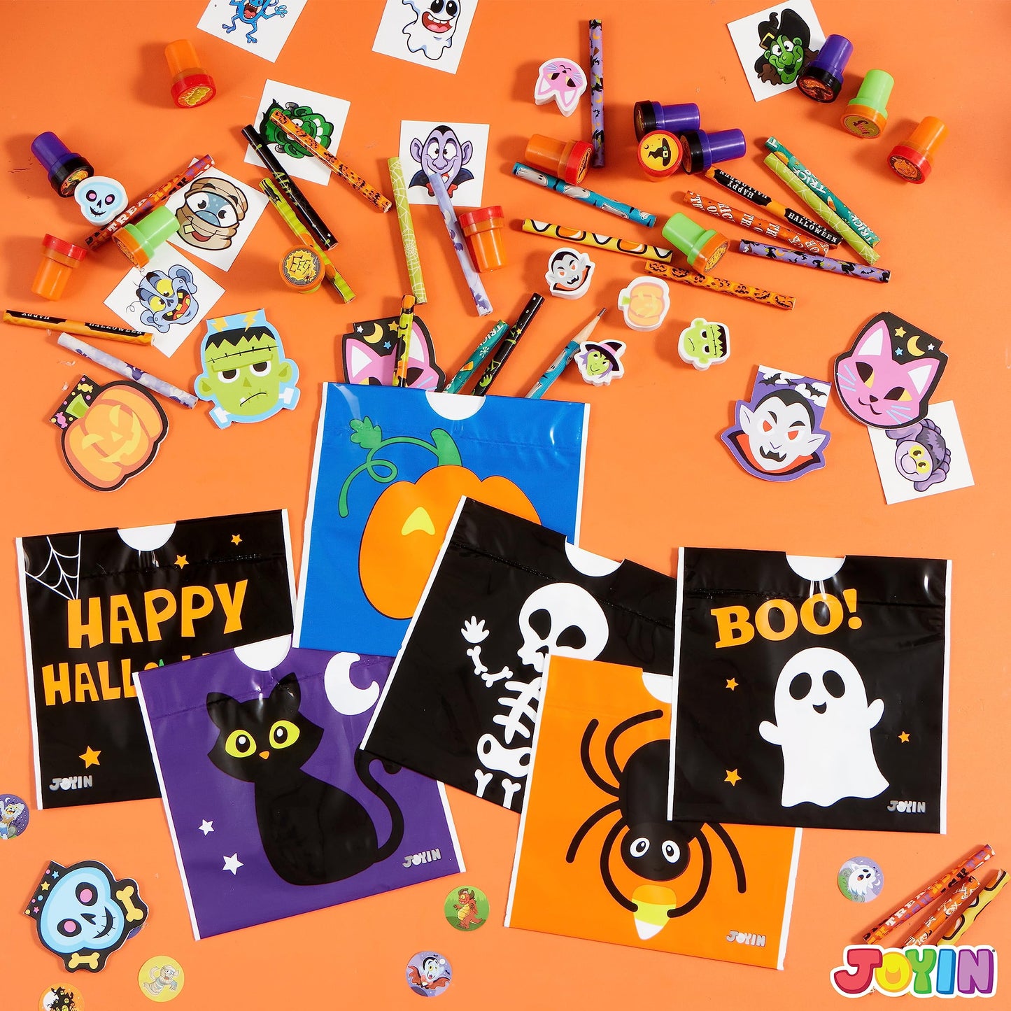 168 Packs Halloween Stationery Party Favors,Halloween Gifts for Kids,Halloween Goodies Including Halloween Trick or Treat Bags,Notepads,Stamps,Pencils,Stickers and Tattoos