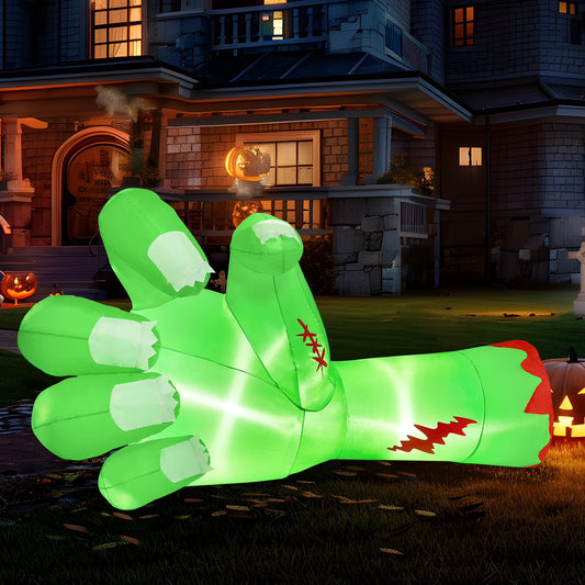 9Ft Halloween Inflatables Broken Hand,Giant Zombie Arm Outdoor Decoration with Built-In Leds,Scary Green Giant Hand Blow up Yard Decorations