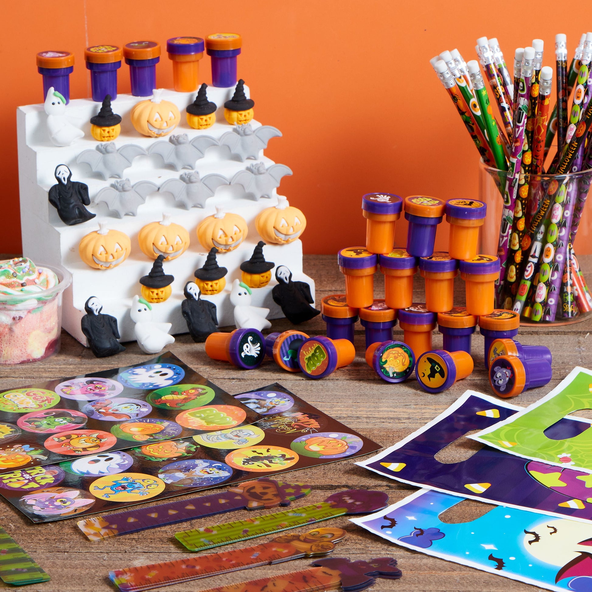 144 Pcs Halloween Stationery Set for Kids,Halloween Pencils Stickers Erasers Stamps Party Favors,Halloween Trick or Treat Bags,Halloween Gifts for Kids,Classroom Favors