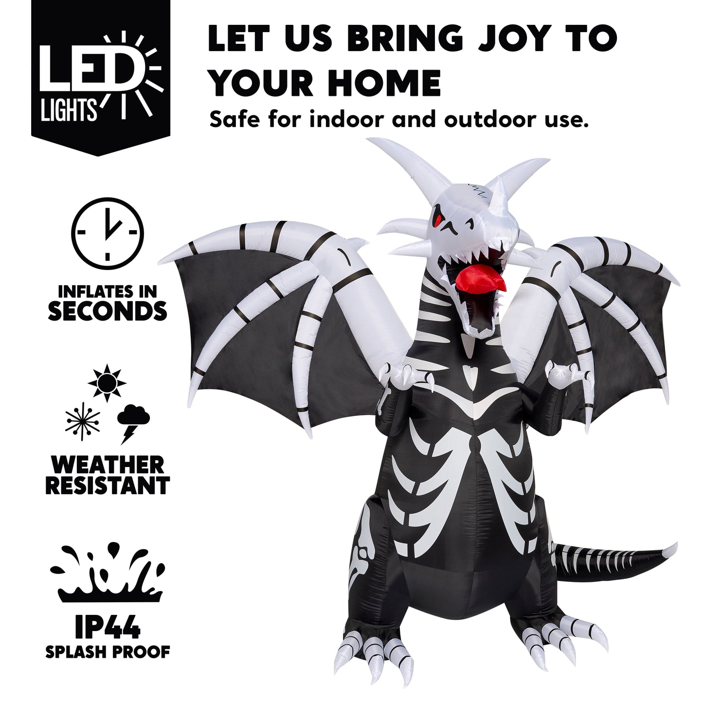 8Ft Halloween Inflatable Skeleton Dragon with Build-In Leds Decorations,Halloween Outdoor Decorations Blow up Yard Decorations