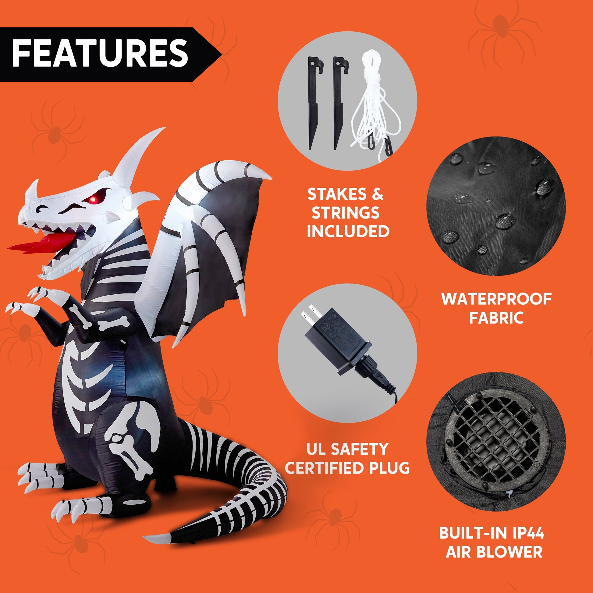 8Ft Halloween Inflatable Skeleton Dragon with Build-In Leds Decorations,Halloween Outdoor Decorations Blow up Yard Decorations