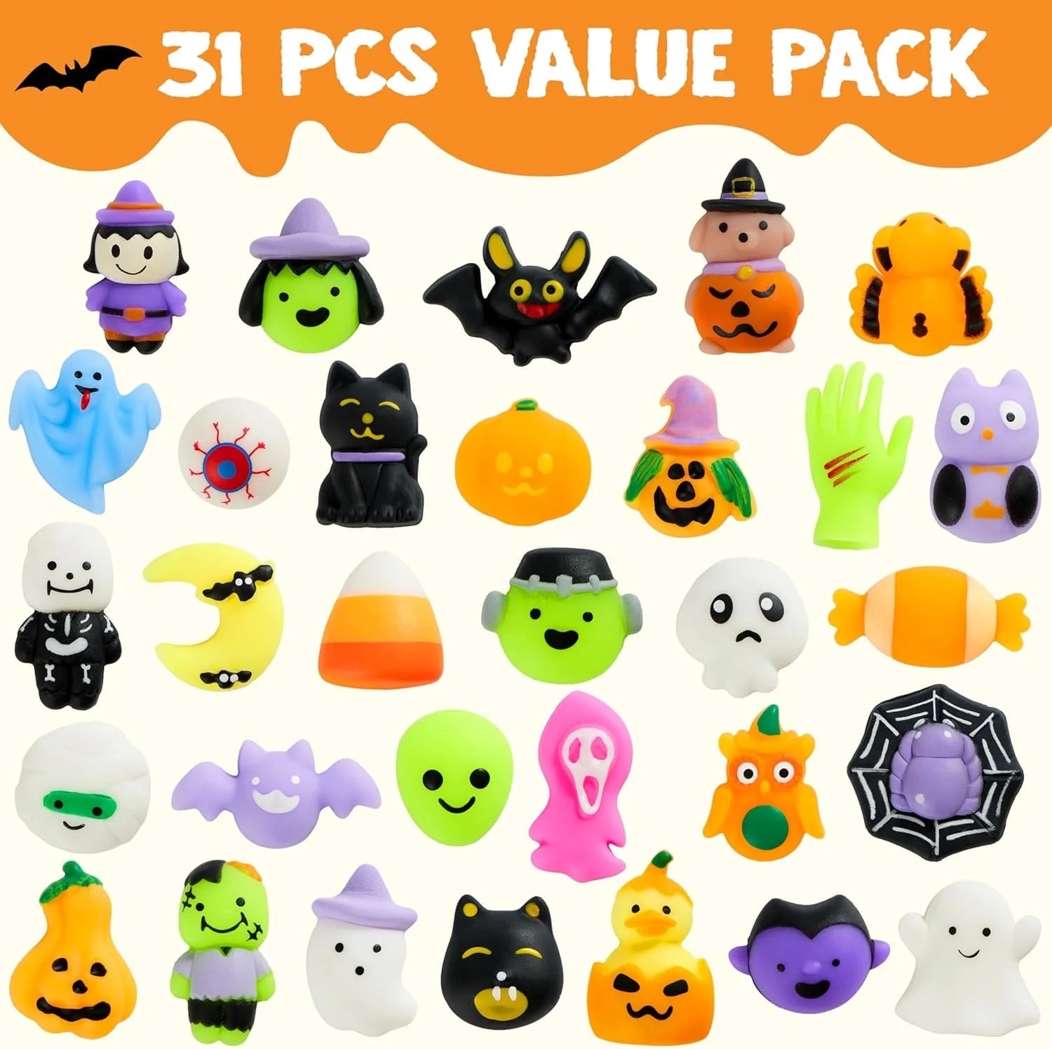 31 Pcs Halloween Advent Calendar 2025,Halloween Mochi Squishy Toys,Trick or Treat Prizes Gift