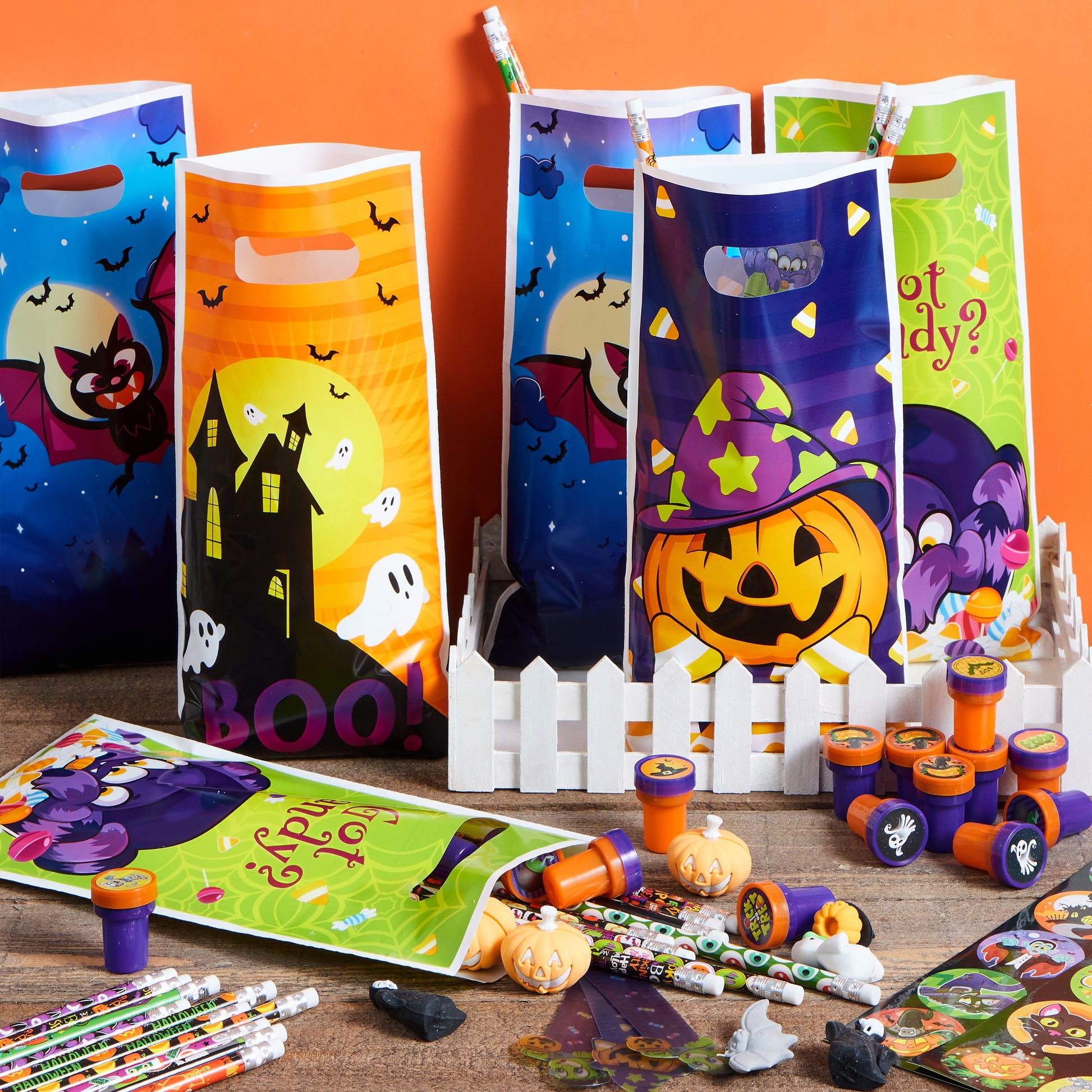 144 Pcs Halloween Stationery Set for Kids,Halloween Pencils Stickers Erasers Stamps Party Favors,Halloween Trick or Treat Bags,Halloween Gifts for Kids,Classroom Favors